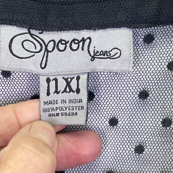 Spoon Jeans Black Polka Dot Mesh Sheer Long Sleeve Button Up Maxi Dress Size 1X - Picture 3 of 8